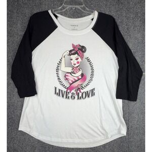 Torrid Women's 'Live and Love' Classic Fit 3/4 Sleeve Breast Cancer Top Size 0